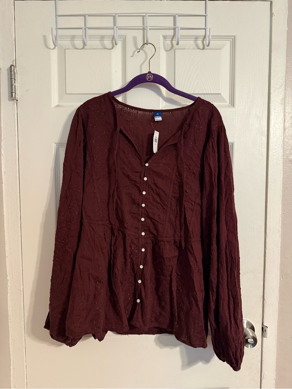 Old Navy Maroon Eyelet Button-Down Top